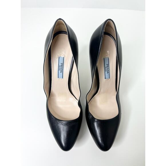 Prada Black Leather Platform Pumps, Size 38 - Picture 2 of 14